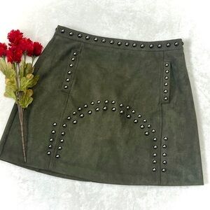 Promesa Olive Studded Faux Suede Mini Skirt - Small